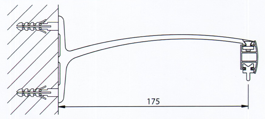 Схема крепления профиля R-6300 к стене на одинарном кронштейне.